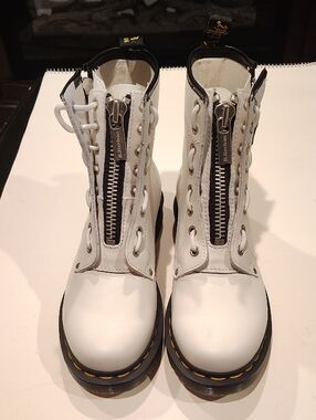 Dr. Martens Limited Edition Sz 7 White Leather Lace-Up Zip Front Combat Boots WM